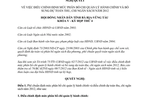 Nghị quyết 06/2012/NQ-HĐND điều chỉnh định mức phân bổ chi quản lý hành chính