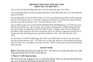Nghị quyết 12/2012/NQ-HĐND học phí trường mầm non phổ thông Trà Vinh