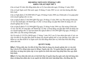 Nghị quyết 04/2012/NQ-HĐ Quỹ Bảo lãnh tín dụng doanh nghiệp nhỏ và vừa Bạc Liêu