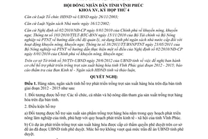 Nghị quyết 53/2012/NQ-HĐND cơ chế hỗ trợ phát triển trồng trọt sản xuất