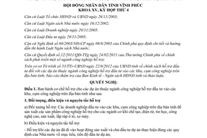 Nghị quyết 56/2012/NQ-HĐND cơ chế hỗ trợ cho dự án thuộc ngành công nghiệp