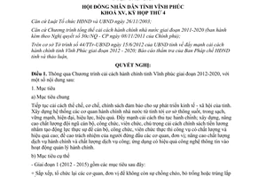 Nghị quyết 60/NQ-HĐND 2012 thông qua Chương trình cải cách hành chính Vĩnh Phúc 2012 2020