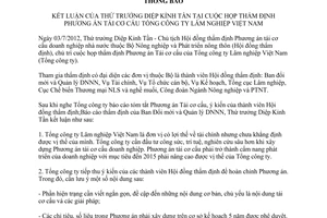 Thông báo 3396/TB-BNN-ĐMDN kết luận của Thứ trưởng Diệp Kỉnh Tần