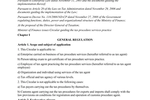 Circular No. 117/2012/TT-BTC guidance on tax procedure services practice