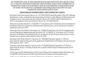 Decision No. 1293/QD-BTTTT implementing the resolution No. 13-NQ/TW communist party on construction of synchronous infrastructure