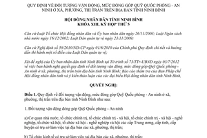 Nghị quyết 16/2012/NQ-HĐND đối tượng vận động mức đóng góp Quỹ Quốc phòng An ninh Ninh Bình