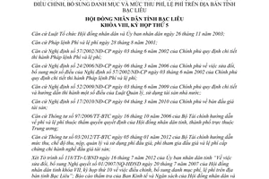 Nghị quyết 05/2012/NQ-HĐND sửa đổi Nghị quyết 01/2007/NQ-HĐND