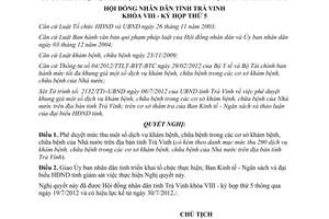 Nghị quyết 13/2012/NQ-HĐND thu một số dịch vụ khám bệnh chữa bệnh Trà Vinh