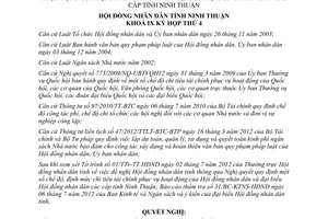 Nghị quyết 08/2012/NQ-HĐND Quy định chế độ định mức chi tiêu tài chính