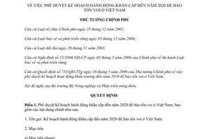 Quyết định 940/QĐ-TTg năm 2012 phê duyệt kế hoạch hành động khẩn cấp