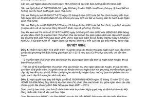 Nghị quyết 15/2012/NQ-HĐND quy định tỷ lệ phần trăm phân chia khoản thu