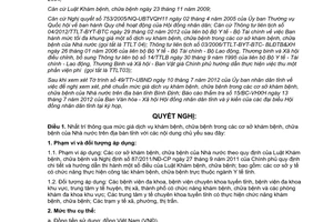 Nghị quyết 07/2012/NQ-HĐND mức giá dịch vụ khám, chữa bệnh trong cơ sở khám