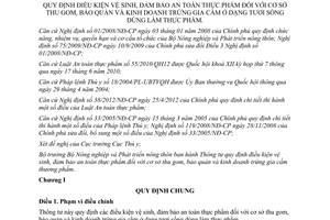 Thông tư 34/2012/TT-BNNPTNT quy định điều kiện vệ sinh đảm bảo an toàn thực phẩm