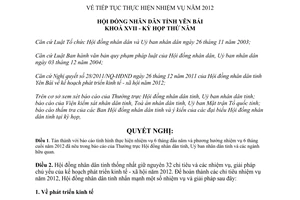 Nghị quyết 10/NQ-HDND năm 2012 tiếp tục thực hiện nhiệm vụ năm 2012 Yên Bái