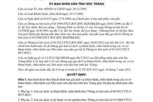 Quyết định 35/2012/QĐ-UBND giá dịch vụ khám chữa bệnh tại Sóc Trăng