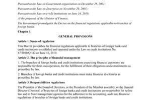 Decree No. 57/2012/ND-CP on the financial regulations applicable to branches