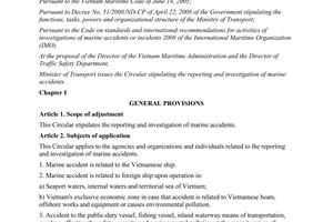 Circular No. 27/2012/TT-BGTVT regulations on reporting and investigation