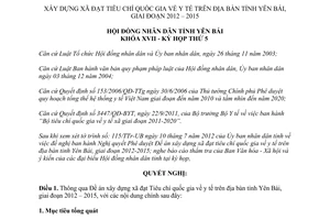 Nghị quyết 14/2012/NQ-HĐND xây dựng xã đạt Tiêu chí quốc gia về y tế Yên Bái 2012-2015