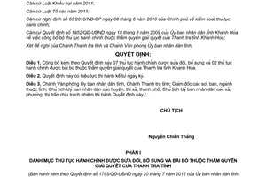 Quyết định 1765/QĐ-UBND 2012 công bố thủ tục hành chính sửa đổi bổ sung bãi bỏ Thanh tra Khánh Hòa