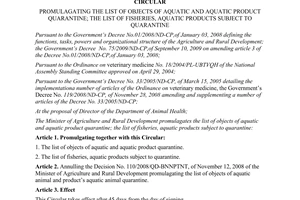 Circular No. 32/2012/TT-BNNPTNT promulagating the list of objects of aquatic and
