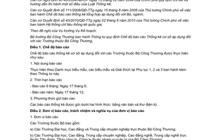 Thông tư 21/2012/TT-BCT Quy định chế độ báo cáo thống kê cơ sở