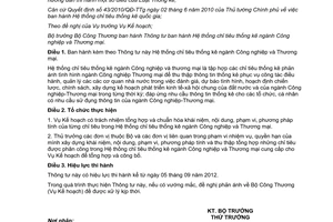 Thông tư 19/2012/TT-BCT Hệ thống chỉ tiêu thống kê ngành Công nghiệp Thương mại