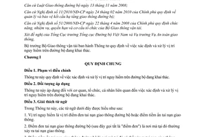 Thông tư 26/2012/TT-BGTVT quy định việc xác định và xử lý vị trí nguy hiểm