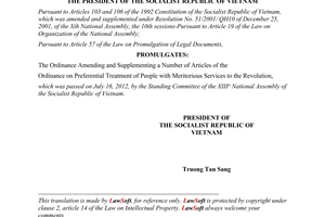 Order No. 19/2012/L-CTN on the promulgation of ordinance