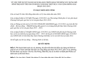 Quyết định 345/QĐ-UBND năm 2012 phê duyệt danh sách địa bàn triển khai thí điểm