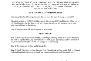 Quyết định 22/2012/QĐ-UBND bãi bỏ Quyết định 26/2011/QĐ-UBND Đồng Tháp