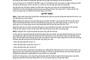 Quyết định 27/2012/QĐ-UBND Bảng đơn giá cây trồng trên địa bàn tỉnh Kon Tum