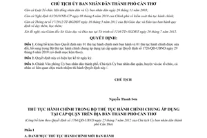 Quyết định 1764/QĐ-UBND năm 2012 công bố thủ tục hành chính áp dụng tại cấp quận