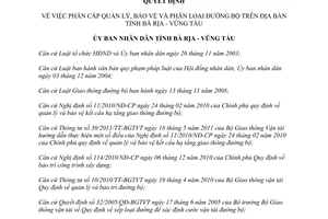 Quyết định 21/2012/QĐ-UBND phân cấp quản lý bảo vệ phân loại đường bộ