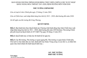 Quyết định 950/QĐ-TTg năm 2012 Chương trình hành động