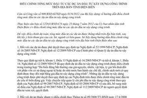 Hướng dẫn 382/SXD-KTXDTH điều chỉnh tổng mức đầu tư  dự án đầu tư xây dựng