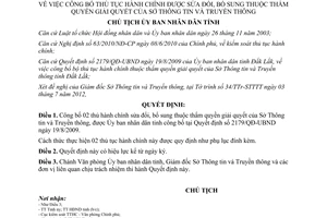 Quyết định 1639/QĐ-UBND năm 2012 công bố thủ hành chính