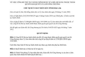 Quyết định 1638/QĐ-UBND năm 2012 công bố thủ tục hành chính