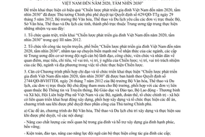 Chỉ thị 2522/CT-BVHTTDL năm 2012 tổ chức triển khai Chiến lược phát triển