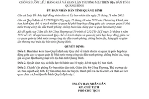 Quyết định 16/2012/QĐ-UBND Quy chế trách nhiệm và quan hệ phối hợp hoạt động