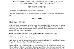 Quyết định 952/QĐ-TTg năm 2012 cơ chế tài chính của Công ty trách nhiệm hữu hạn