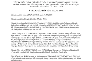 Quyết định 2385/2012/QĐ-UBND điều chỉnh giá đất ở tuyến đường Lương Hữu Khánh