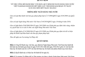 Quyết định 1492/QĐ-NHNN năm 2012 công bố Danh mục văn bản quy định