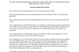 Quyết định 12/2012/QĐ-UBND bổ sung danh mục hàng hóa dịch vụ phải kê khai giá