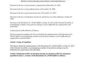 Decree No. 60/2012/ND-CP detailing the implementation  No. 29/2012/NQ