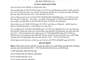 Quyết định 15/2012/QĐ-UBND điều chỉnh mức học phí đối với giáo dục mầm non và