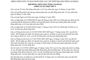 Nghị quyết 08/2012/NQ-HĐND định mức chi công tác văn bản pháp luật Cao Bằng