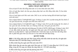 Nghị quyết 10/2012/NQ-HĐND dự toán thu chi ngân sách Nhà nước 2012 Hậu Giang
