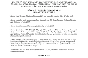 Nghị quyết 13/2012/NQ-HĐND sửa đổi 41/2010/NQ-HĐND đào tạo bác sĩ đa khoa hệ chính quy Cao Bằng