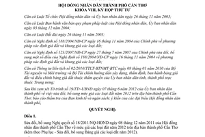 Nghị quyết 03/2012/NQ-HĐND sửa đổi mức giá đất năm 2012 trên địa bàn Cần Thơ