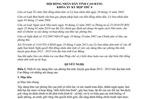 Nghị quyết 18/2012/NQ-HĐND xây dựng khu vực phòng thủ huyện tỉnh Cao Bằng